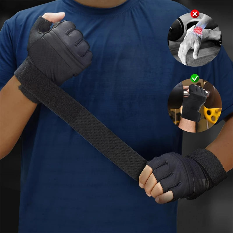 Guantes de Fitness levantamiento de pesas mancuernas culturismo Crossfit Pull Ups entrenamiento guantes de gimnasio para hombre