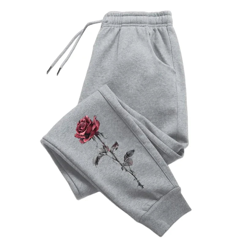 Pantalones de chándal con estampado de rosas para mujer, pantalones deportivos informales de uso diario para correr, pantalones versátiles para Fitness al aire libre y Yoga, Otoño e Invierno