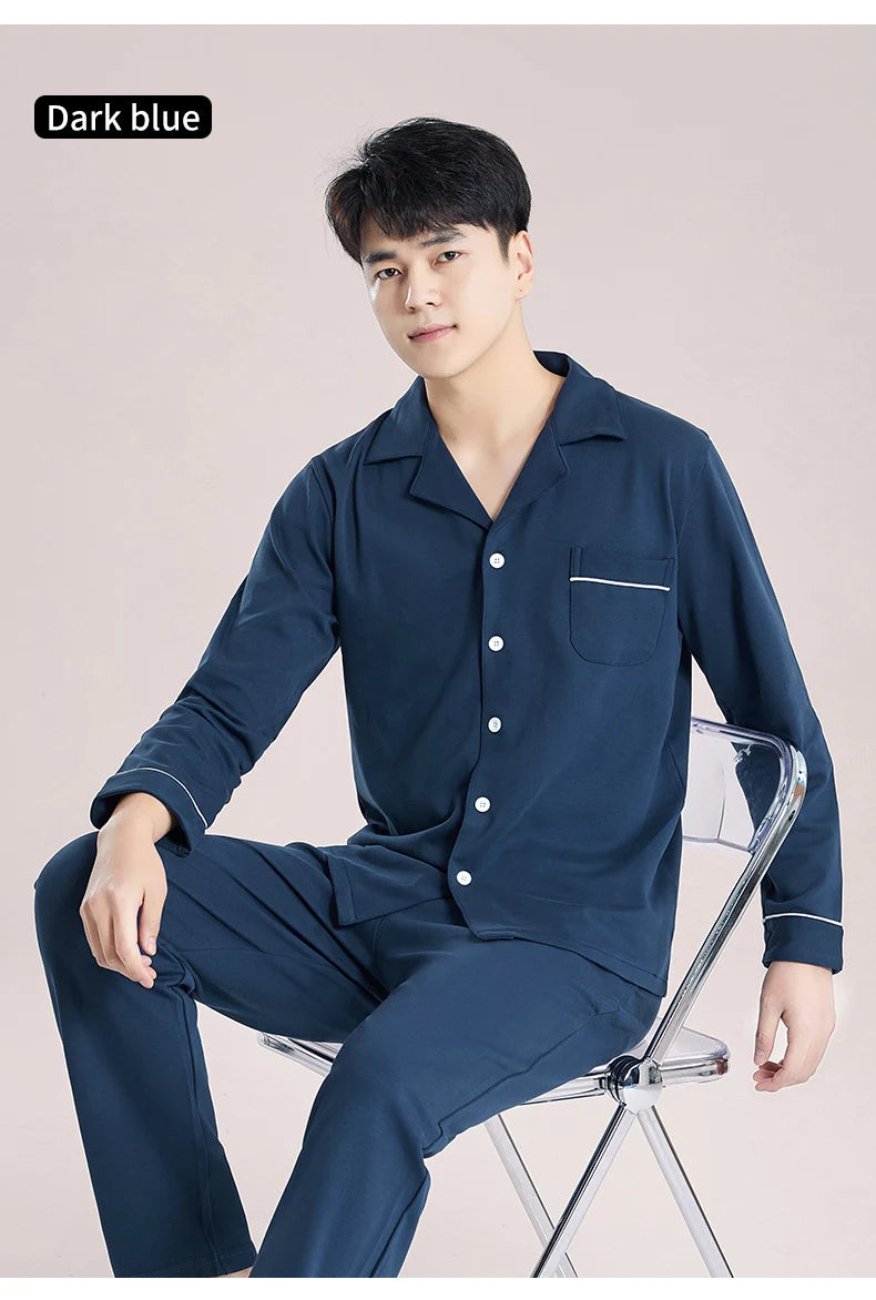 Pijamas de algodón 100% de Invierno para Hombre, ropa de dormir azul, Pijama cálido para Hombre, Pijamas de algodón para Hombre, Pijamas a cuadros de algodón de talla grande