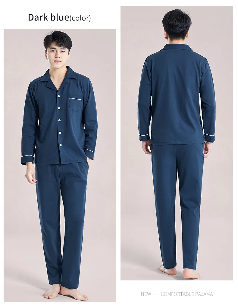 Pijamas de algodón 100% de Invierno para Hombre, ropa de dormir azul, Pijama cálido para Hombre, Pijamas de algodón para Hombre, Pijamas a cuadros de algodón de talla grande