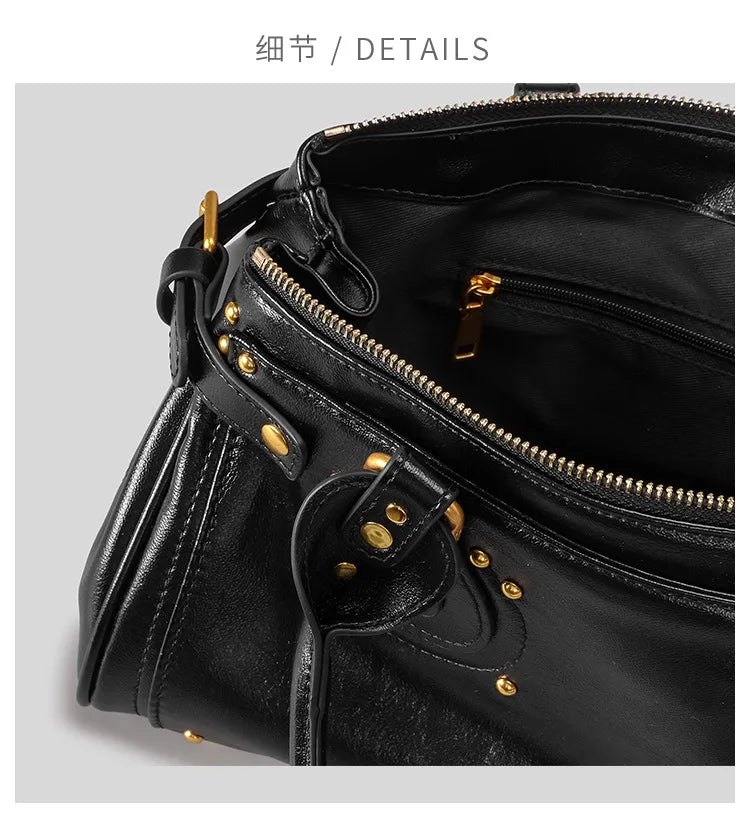 Bolso con Cabeza de Candado Retro, Bolso con Almohada con Remaches, Bolso de Chica Estilo Millennium, Bolso Cruzado para Ir al Trabajo