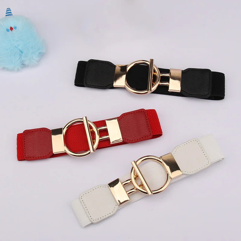Cinturón con hebilla redonda a la moda para mujer, cinturilla elástica Simple de 4cm de ancho, faja de cintura con temperamento decorativo