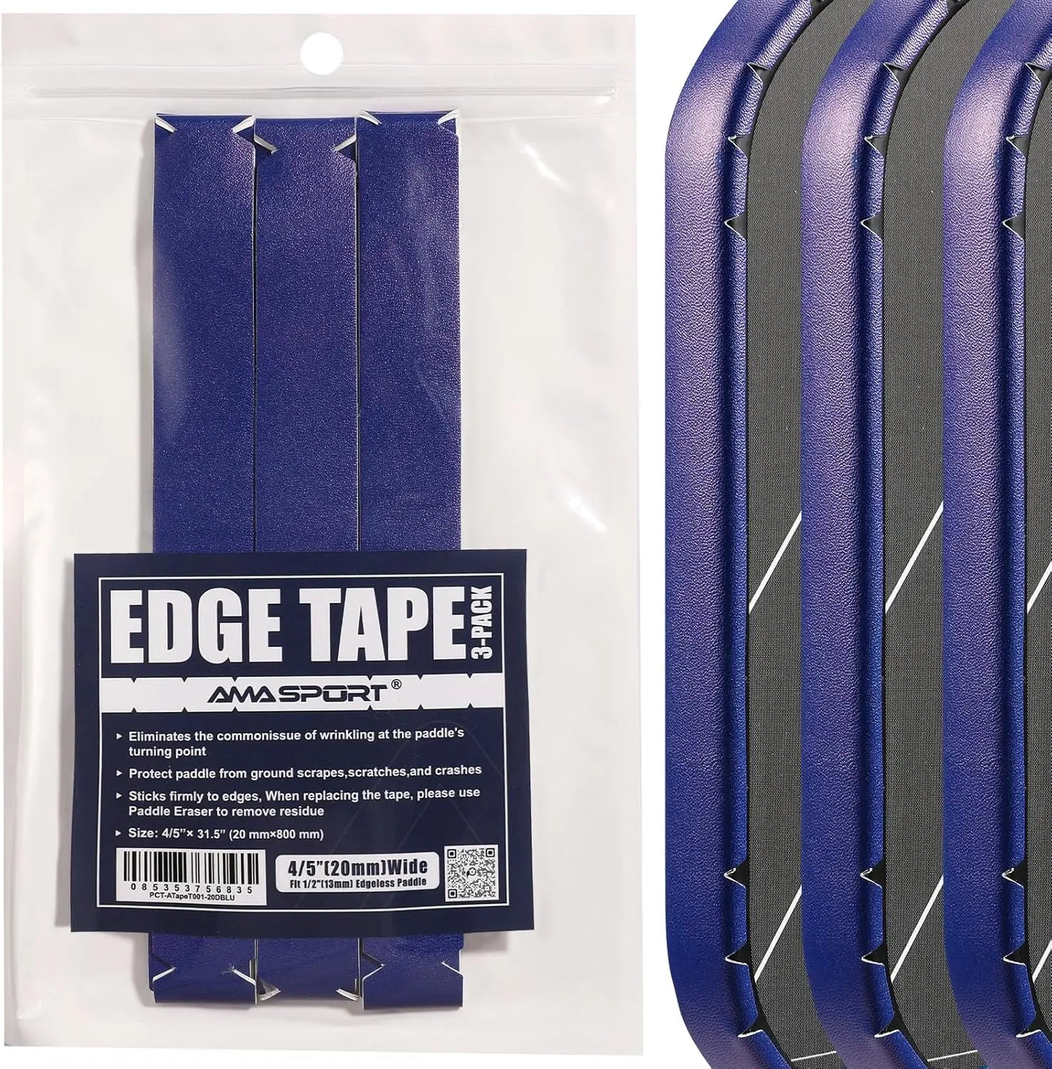 AMASPORT Cinta de protección de paleta de Pickleball 20 mm/23 mm/26 mm para cinta Euard de borde de Pickleball azul marino de 13 mm/16 mm/19 mm
