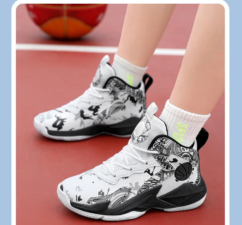 Zapatillas de baloncesto de moda para niños, zapatillas altas, zapatillas deportivas informales para niños, zapatillas de gimnasio antideslizantes con protección en el tobillo para niños