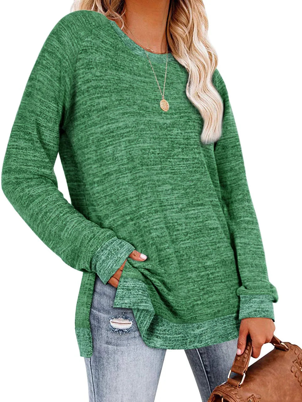 Ropa De Mujer con horquilla dividida Ropa De Mujer Ropas De Mujeres Jersey sudadera color sólido Para Mujer Bluza Damska Ropa 2025