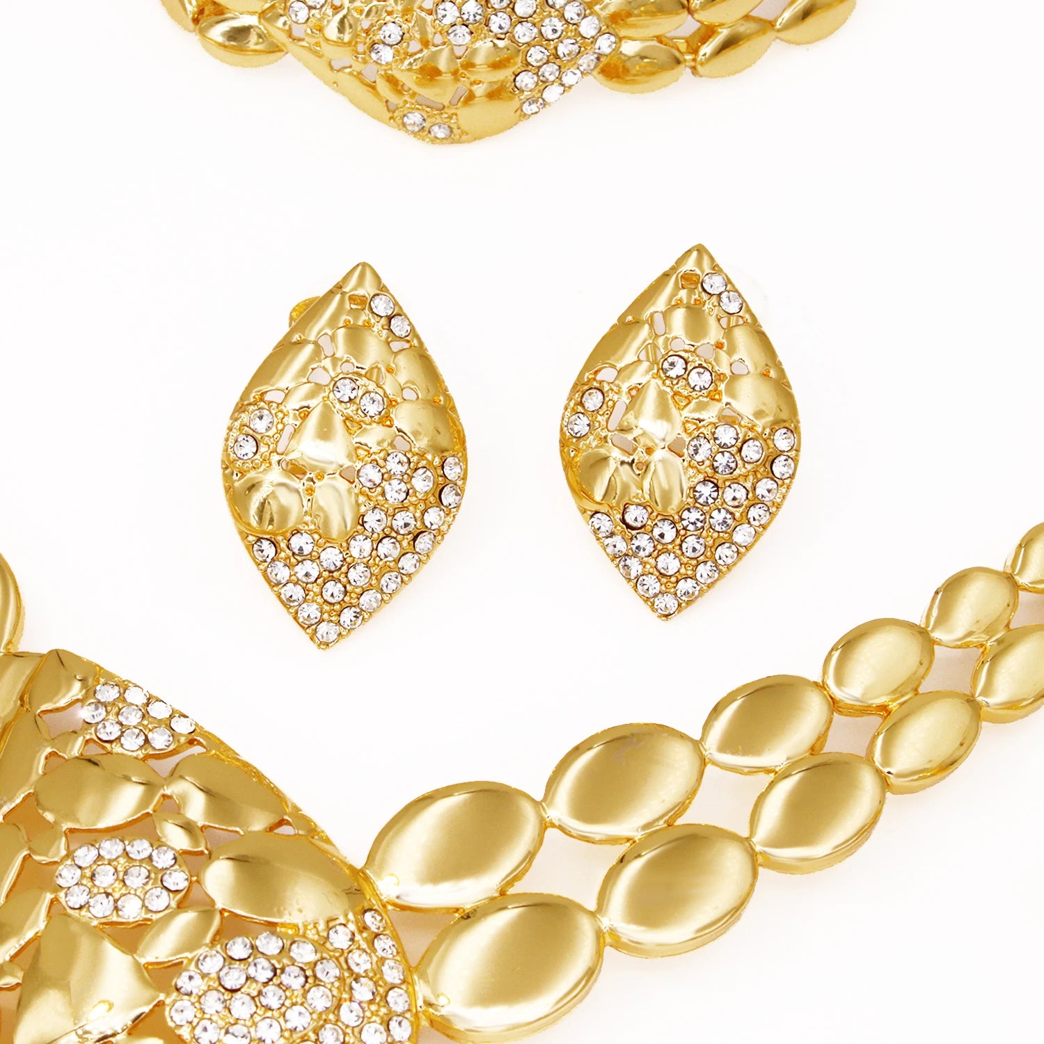 Conjuntos de joyas de calidad para mujer, diseño de lujo, collar de Color dorado, pendientes, anillo, pulsera, regalo de fiesta de boda