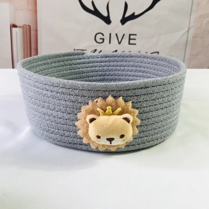 Cesta de almacenamiento tejida a mano con animales de dibujos animados, juguetes para niños, organizador de escritorio, caja de almacenamiento de artículos diversos, cestas para la colada, caja de almacenamiento