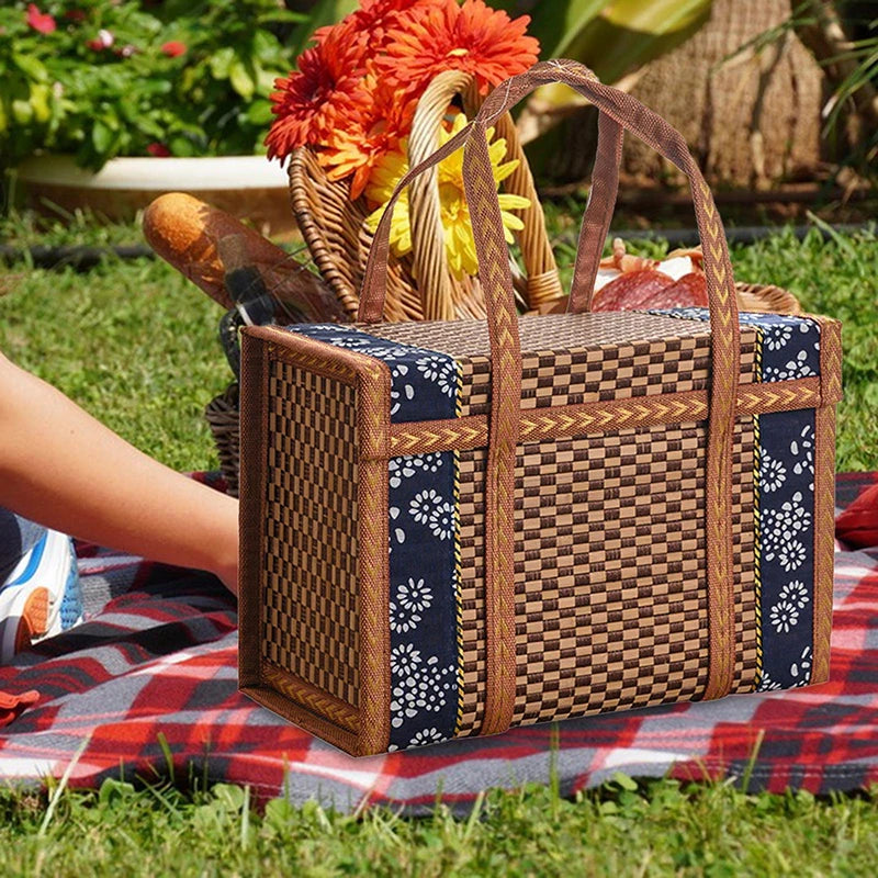 Cesta de frutas tejida de bambú plegable, mango de mano, cesta de comida para compras de frutas, cesta de almacenamiento de alimentos para Picnic para exteriores