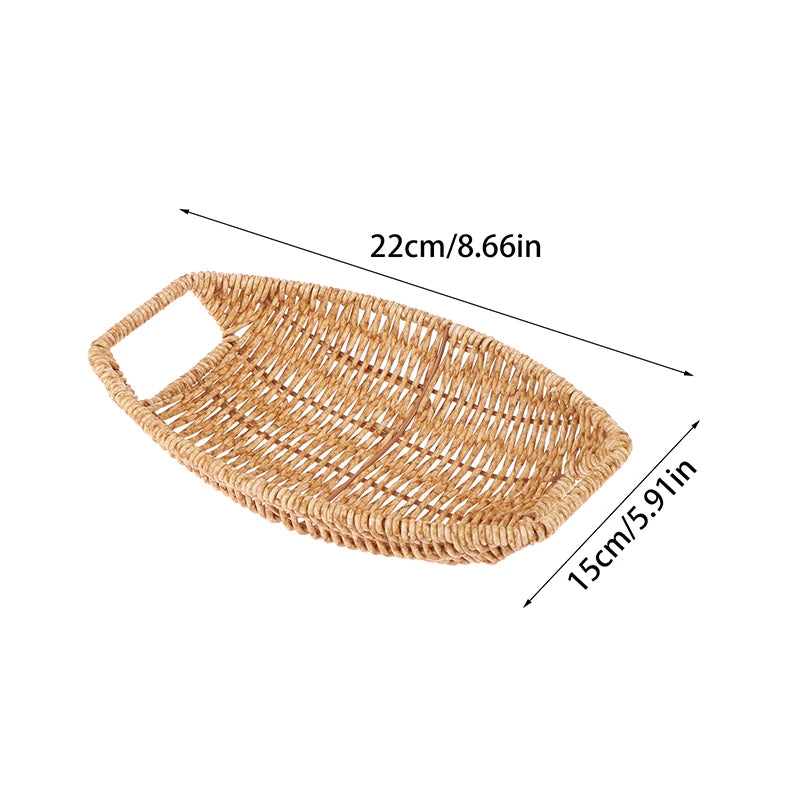 Bandeja de almacenamiento cuadrada ovalada de mimbre para frutas, pan y aperitivos, cesta de exhibición para Bar de café, organizador nórdico de artículos diversos y cosméticos de escritorio