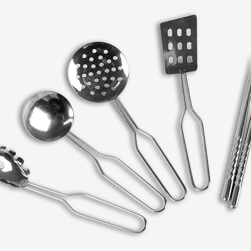 Accesorios para juego de imitación de cocina, juguetes con utensilios de cocina de acero inoxidable, juego de ollas y sartenes, utensilios de cocina, herramienta de aprendizaje para regalos