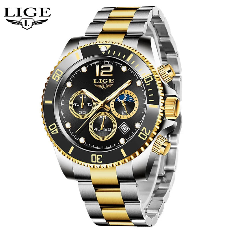 Reloj Masculino LIGE, nuevo reloj de cuarzo militar para hombre, relojes impermeables de lujo a la moda, cronógrafo con fecha de negocios para hombre