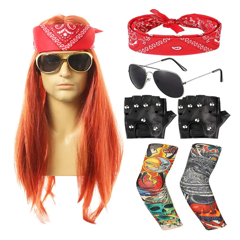 Pelucas de pelo Afro de fantasía para hombres, collar de anteojos, accesorios de disfraz, fiesta de discoteca, accesorios de fantasía, Cosplay Hippie, 70s, 80s