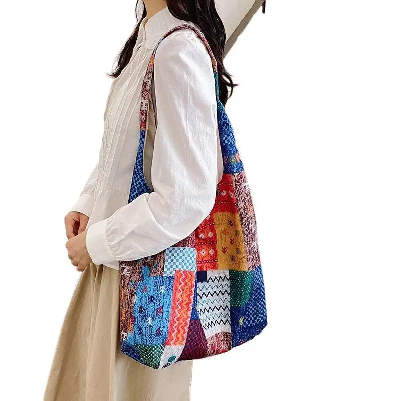 Fanshion-Bolso de retales de estilo étnico, bolso de hombro bohemio, informal, de gran capacidad, para ir al trabajo