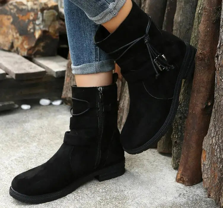 2025 Botas Chelsea para Mujer, Zapatos Retro hasta el tobillo, gamuza, Otoño Invierno, nuevas botas góticas informales para motocicleta, Zapatos de gladiador para caminar para Mujer