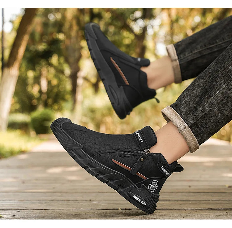 Botas de plataforma de diseñador de moda para hombre, zapatos de trabajo informales con cremallera para exteriores, antideslizantes, resistentes al desgaste, nuevo estilo, 2025