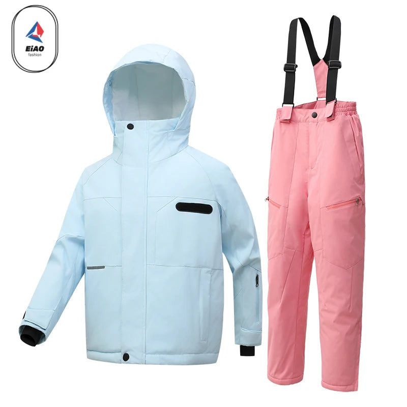 Trajes de esquí para niños, calentador de cuerpo para exteriores, traje de Snowboard, chaqueta térmica + Pantalones, monos de esquí, conjuntos de nieve impermeables para invierno para niños