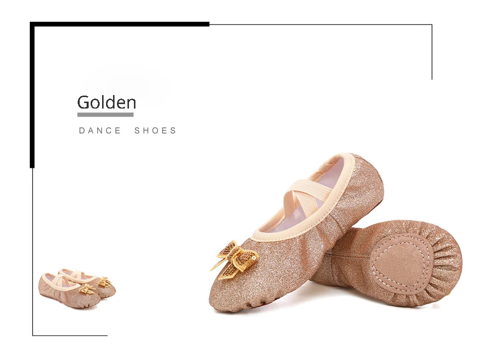 Zapatos de baile para niños, zapatos planos de Ballet para niñas, lazo de arcoíris, lentejuelas, cuero, suela blanda, actuación