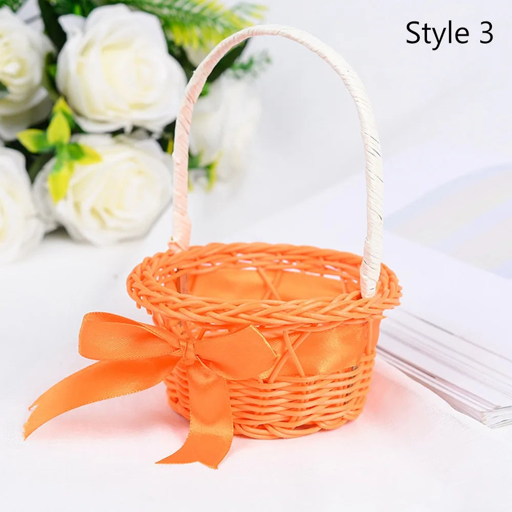 Cesta de almacenamiento de flores pequeña tejida a mano, cestas de almacenamiento redondas tejidas de ratán de 8 colores, cesta de flores de mimbre de mano