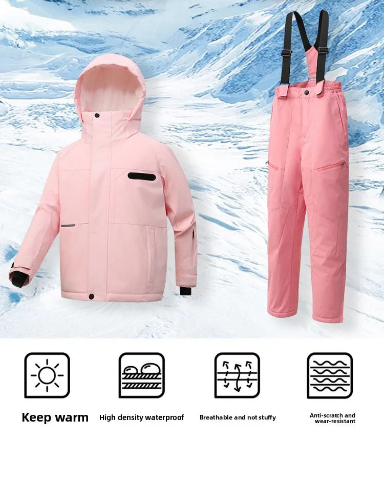 Trajes de esquí para niños, calentador de cuerpo para exteriores, traje de Snowboard, chaqueta térmica + Pantalones, monos de esquí, conjuntos de nieve impermeables para invierno para niños