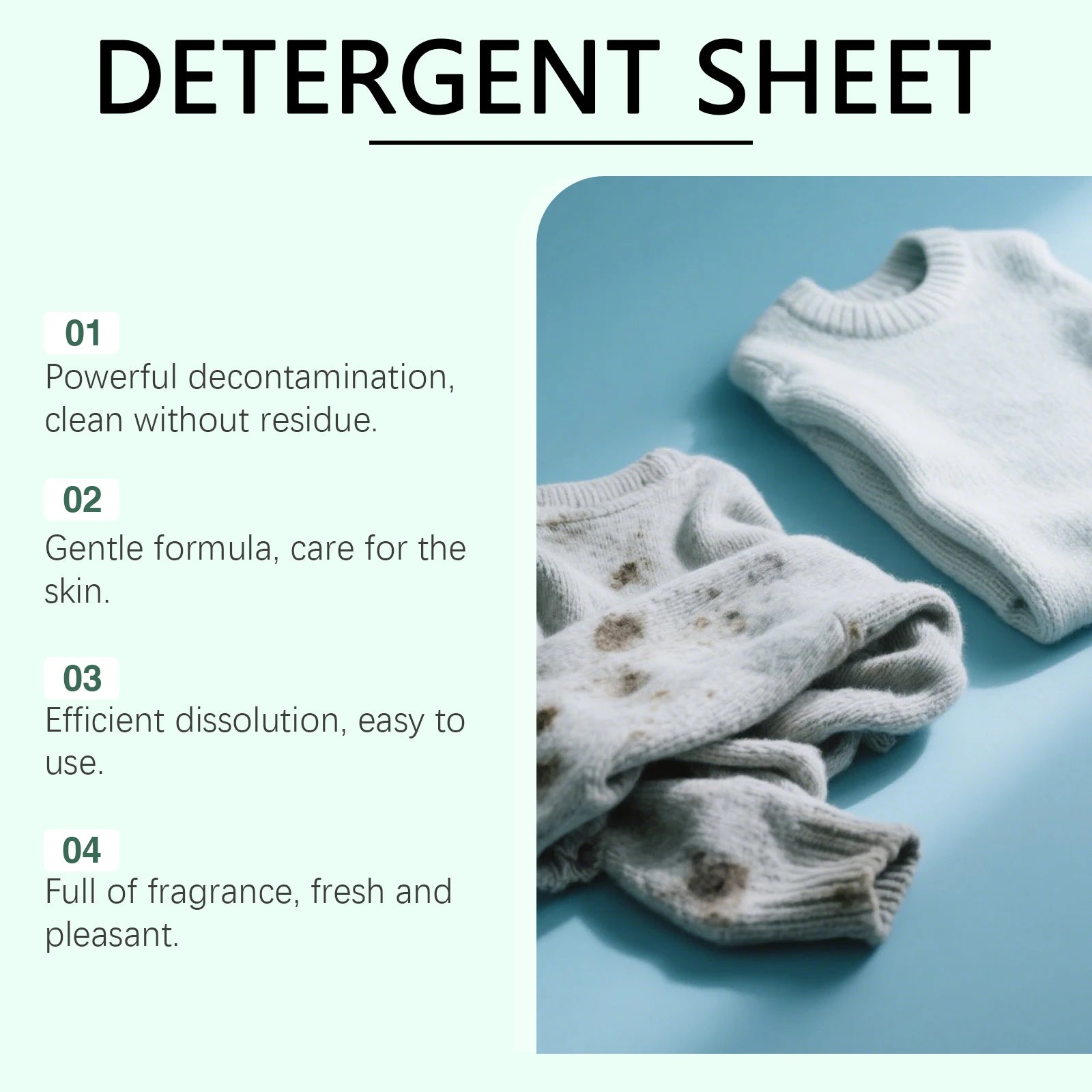 Las hojas de detergente para ropa disuelve profundamente las manchas de suciedad y grasa adecuadas para lavadoras, hojas de ropa suaves y fragantes