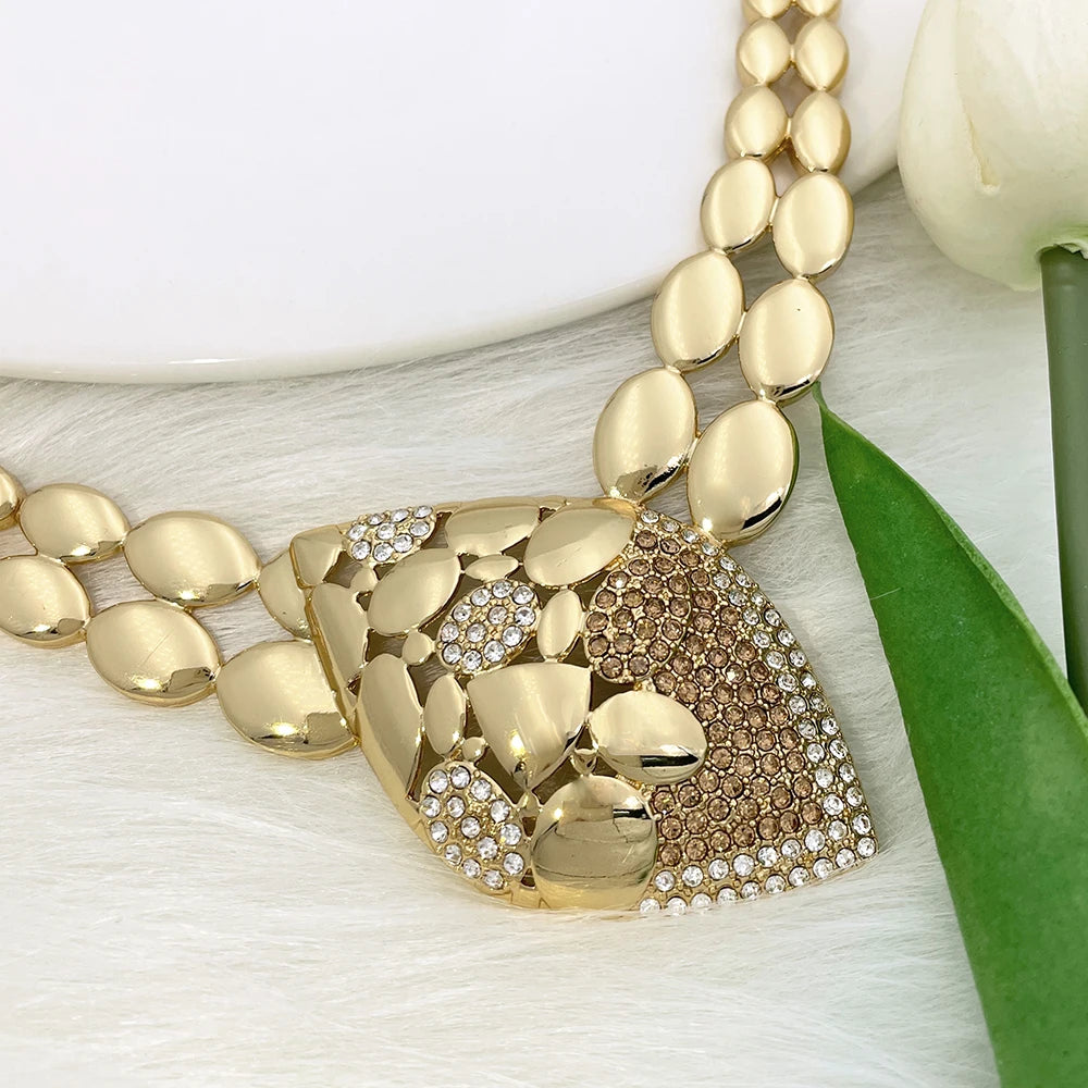 Conjuntos de joyas de calidad para mujer, diseño de lujo, collar de Color dorado, pendientes, anillo, pulsera, regalo de fiesta de boda