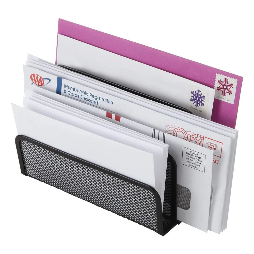 Organizador de documentos de malla negra, organizador de escritorio, soporte para libros, organizador de papel, sujetalibros de Metal, organizador de letras, archivadores