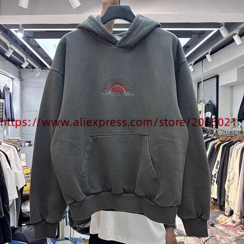 Sudadera con capucha con bordado de Sol para hombre y mujer, Jersey lavado de gran tamaño, de alta calidad