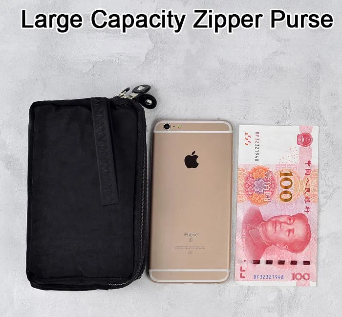 Monedero de tela con tres cremalleras para mujer, antiarrugas bolso de mano de Color sólido, monedero portátil para teléfono, bolsa de almacenamiento