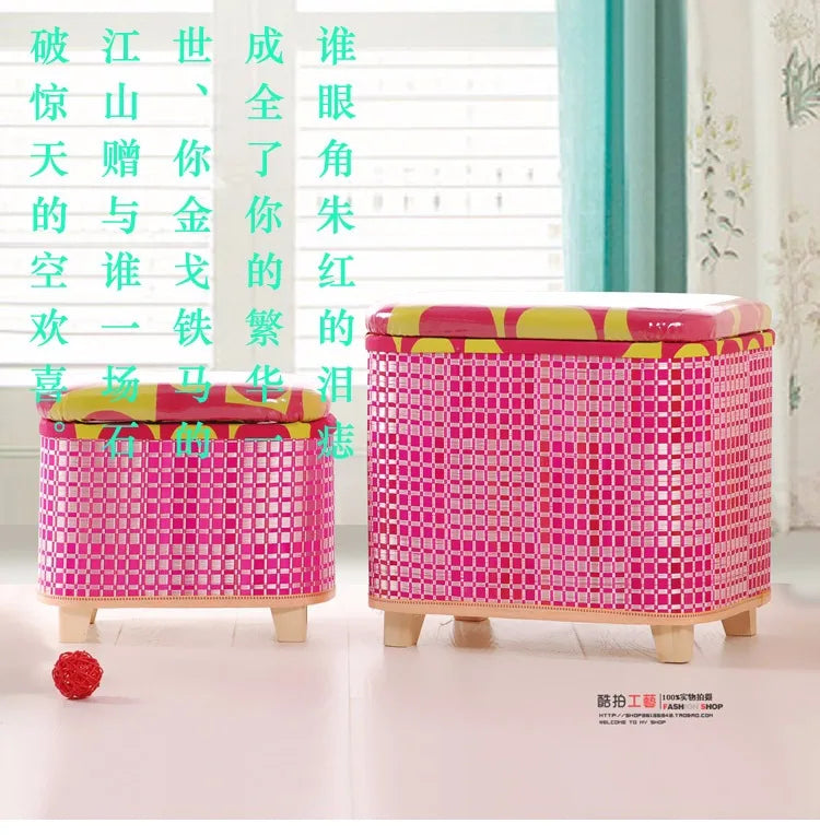 Taburete de almacenamiento tejido de bambú ecológico, caja organizadora multifuncional de madera, banco de sofá para pasillo, balcón, reposapiés para zapatos