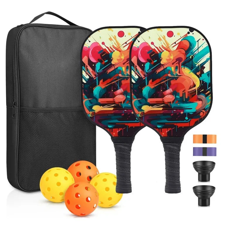 Juego de paletas de Pickleball, cubierta de raqueta portátil, bolsa de transporte, recolector de 2 bolas, núcleo de panal aprobado por USAPA, 4 bolas, cinta de 2agrip