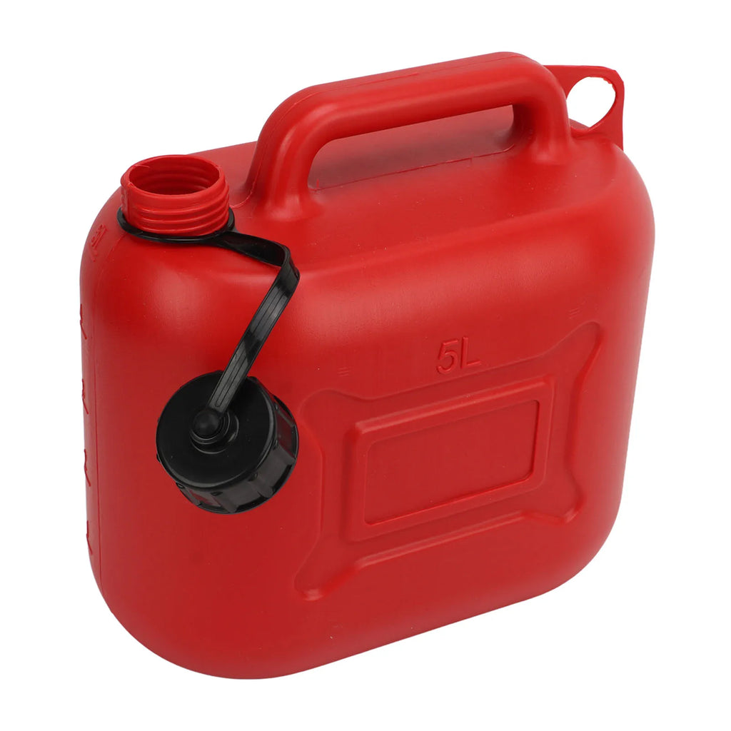 Contenedor de gasolina portátil rojo sin fugas, lata de Gas combustible, 5L, 1,3 galones, ABS, tubo de salida de 27cm para motocicletas y automóviles