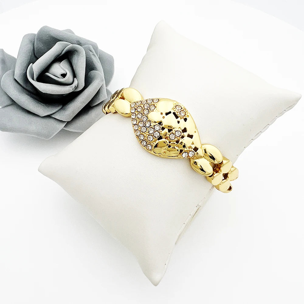 Conjuntos de joyas de calidad para mujer, diseño de lujo, collar de Color dorado, pendientes, anillo, pulsera, regalo de fiesta de boda