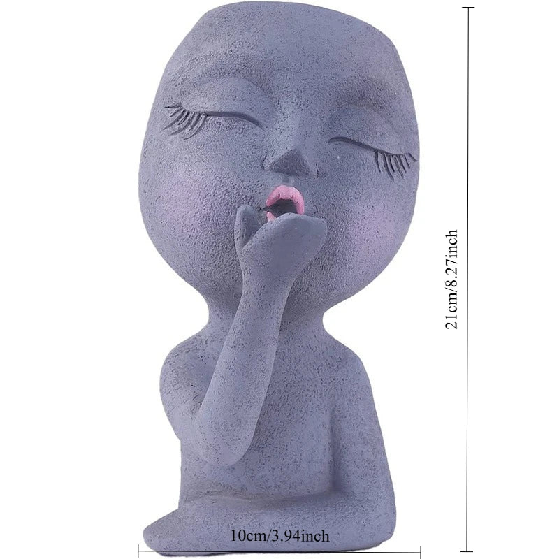 Muñeca creativa de jardinería, adornos de resina, maceta suculenta, planta verde, maceta con forma de cabeza humana