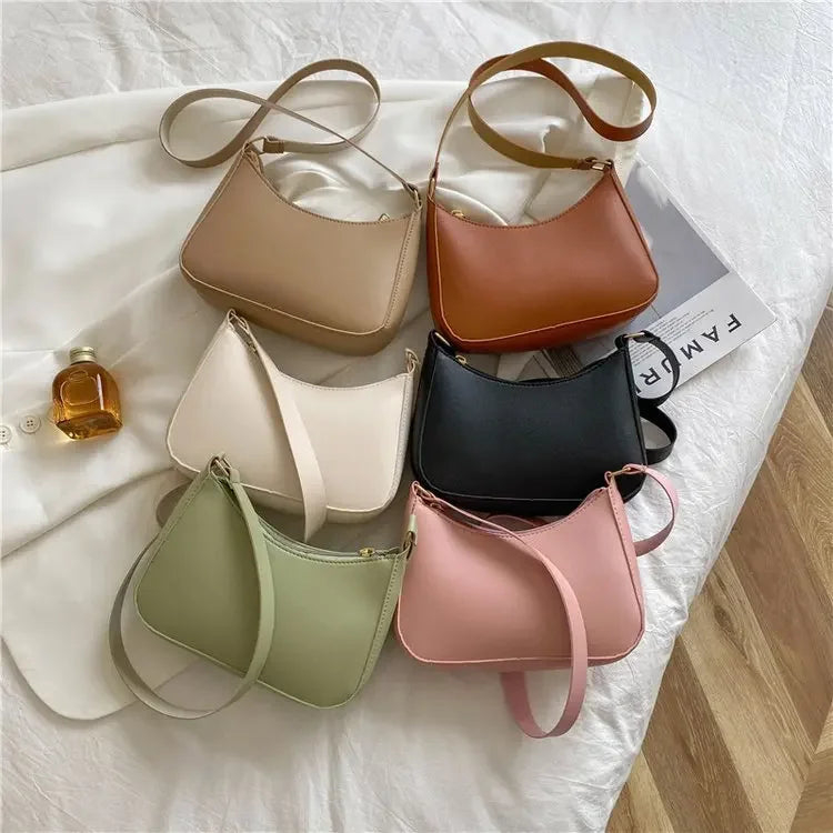Bolso de mano Retro de cuero PU para mujer, bolsa de hombro y axilas, informal, Color sólido, a la moda, novedad