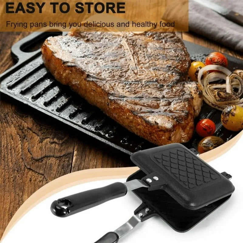Sandwichera a la parrilla y sartén para hacer Panini, placas antiadherentes, sandwichera de estufa, sartén abatible de aluminio para Cocina