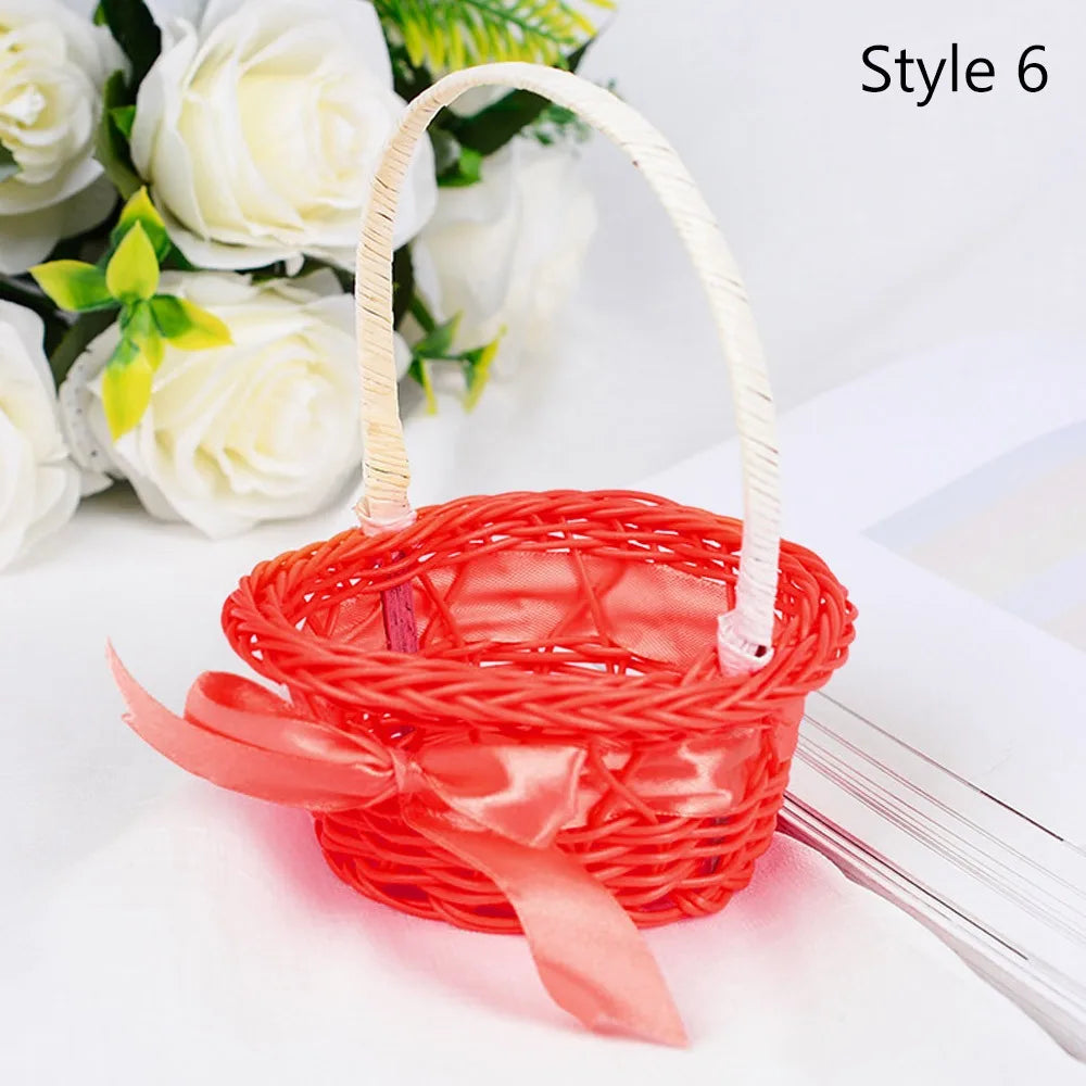 Cesta de almacenamiento de flores pequeña tejida a mano, cestas de almacenamiento redondas tejidas de ratán de 8 colores, cesta de flores de mimbre de mano