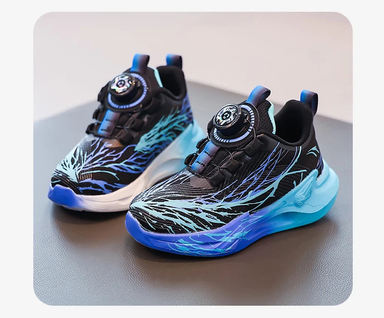 Zapatillas de deporte para estudiantes, bonitos zapatos para correr con grafiti para niños, botón giratorio, otoño 2025, nuevos zapatos de baloncesto para niños, fondo suave