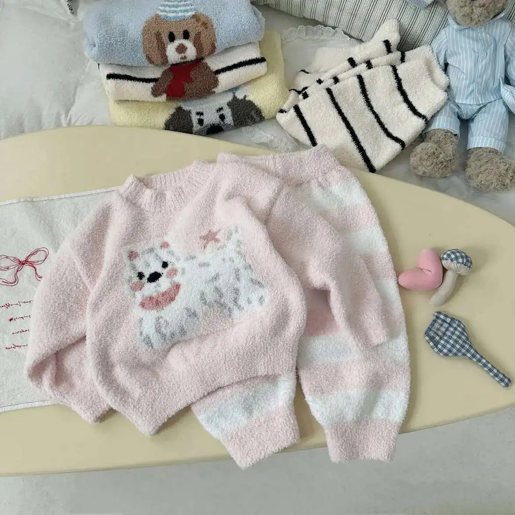 Pijamas de otoño e invierno para niños, traje grueso de dos piezas de terciopelo Coral para niñas y niños, 2024