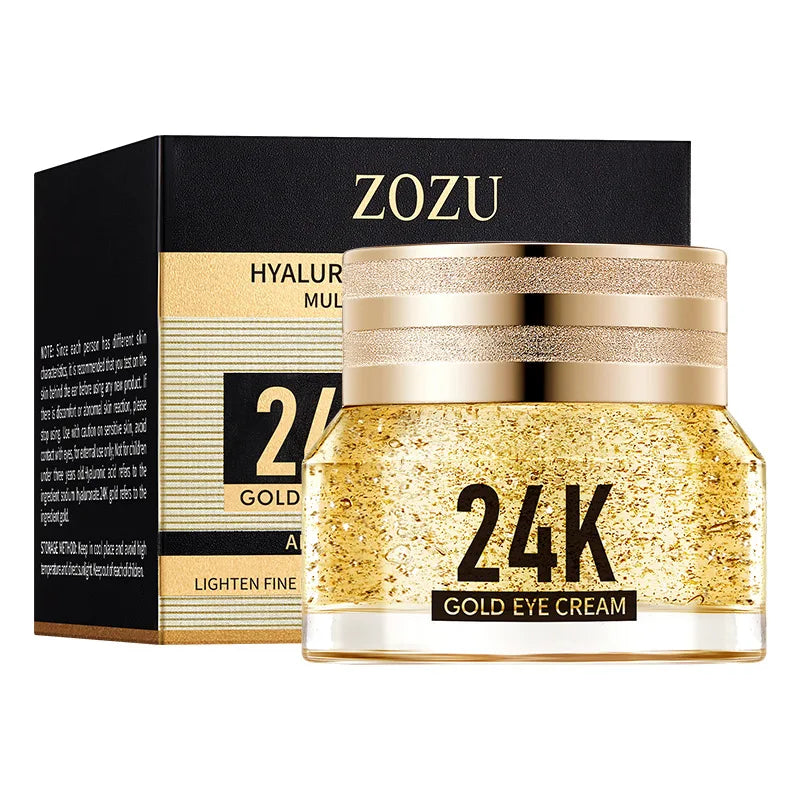 Crema de ojos de ácido hialurónico de oro de 24k, bolsas para ojos antiojeras, productos hidratantes reafirmantes para el cuidado de la piel de los ojos