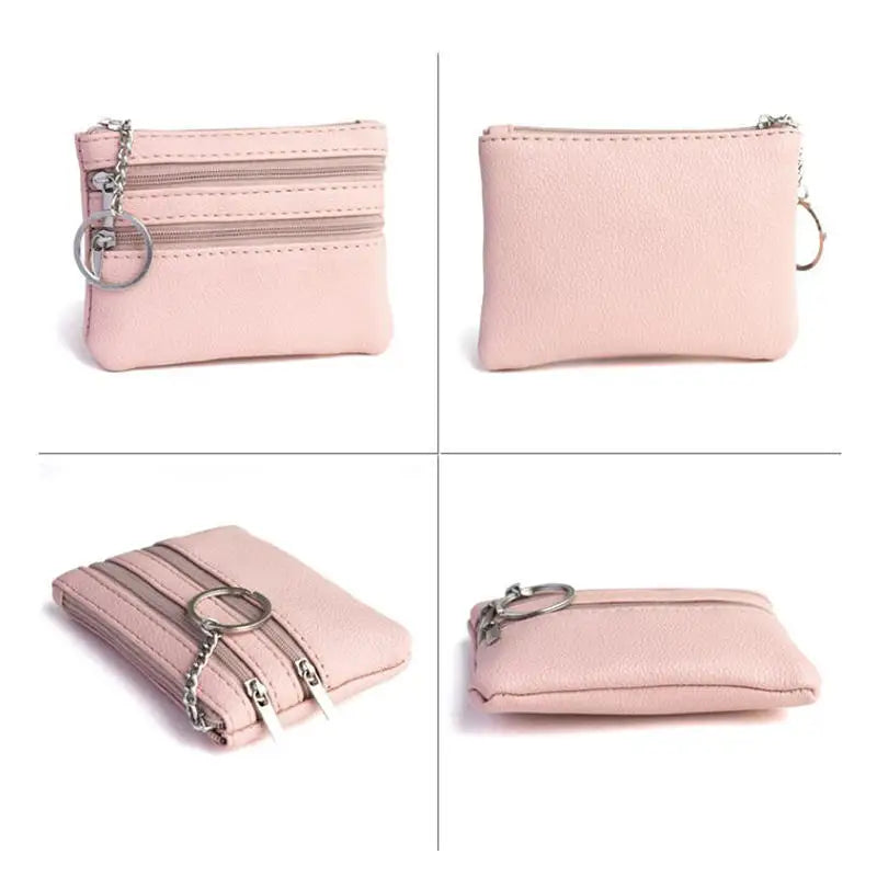 Monedero de cuero PU a la moda, cartera pequeña para mujer, monederos de cambio, Mini bolsas de dinero con cremallera, billeteras de bolsillo para niños, llavero
