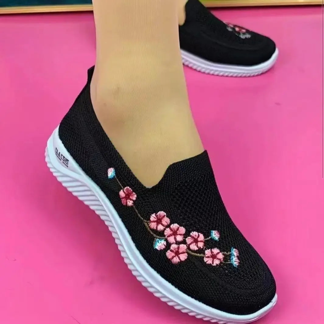Zapatillas De deporte para Mujer, Zapatos cómodos florales transpirables De malla para madre, calzado femenino De moda De Color sólido suave, Zapatos ligeros De Mujer