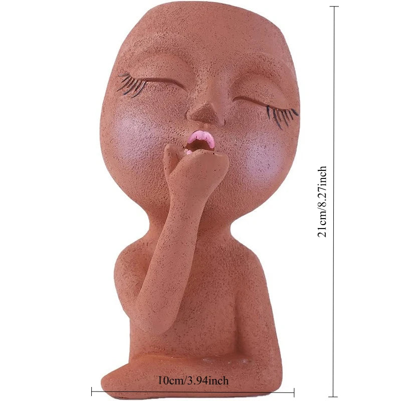 Muñeca creativa de jardinería, adornos de resina, maceta suculenta, planta verde, maceta con forma de cabeza humana