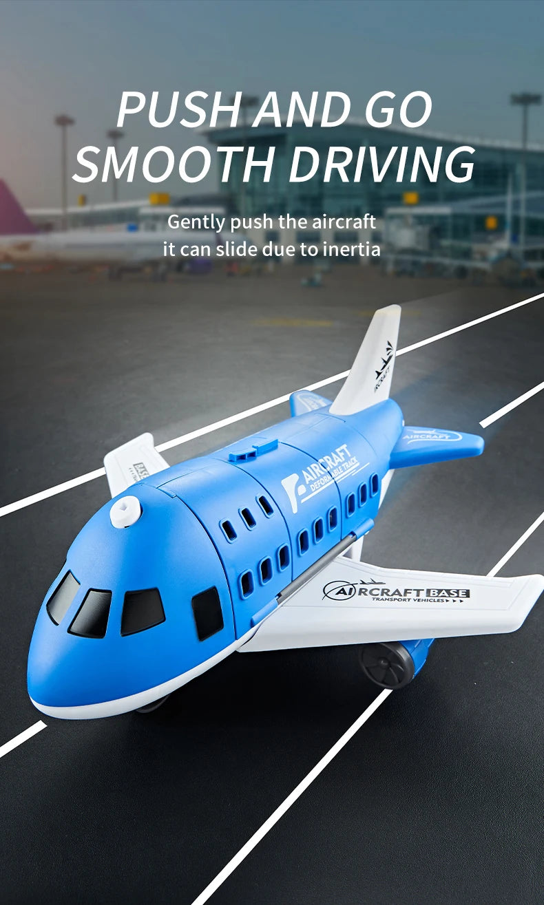 Modelo de avión para niños, juguetes, modelo inercial, aviones de simulación, juguetes multifuncionales, 3 coches aleatorios, 1 helicóptero, 6 señales de tráfico