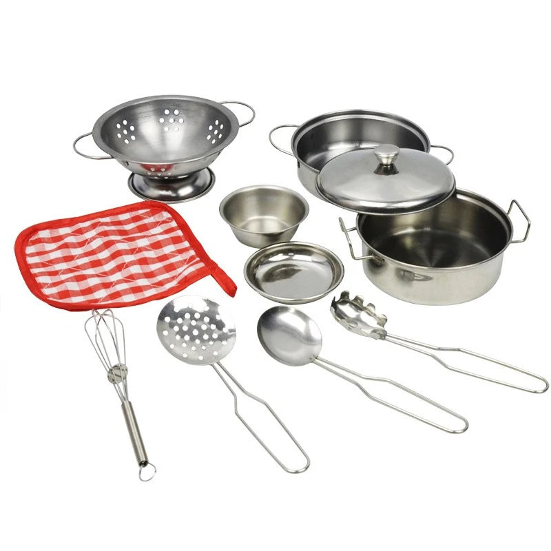 Accesorios para juego de imitación de cocina, juguetes con utensilios de cocina de acero inoxidable, juego de ollas y sartenes, utensilios de cocina, herramienta de aprendizaje para regalos