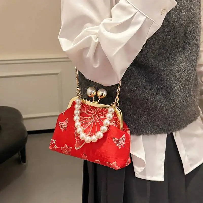 Bolso de mano bordado de estilo bohemio para mujer, bolsos de hombro con patrón floral, elegante bolso con correa de cadena y asa de metal, cartera de regalo