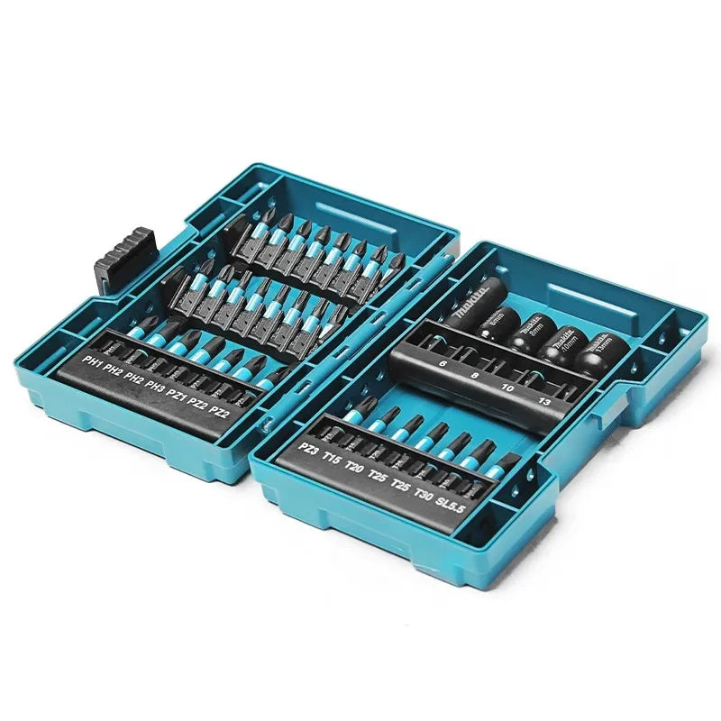 MAkita E-06638 Punta y casquillo para destornillador de impacto, 35 Uds., eje hexagonal, juego de fundas para cabeza, accesorios de herramientas