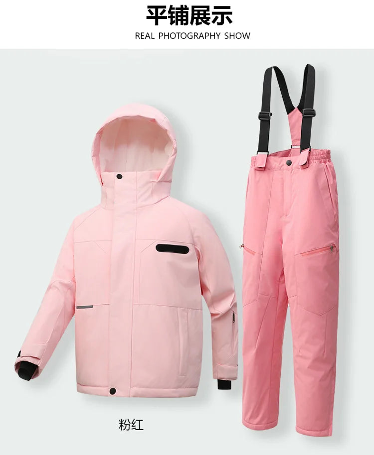 Trajes de esquí para niños, calentador de cuerpo para exteriores, traje de Snowboard, chaqueta térmica + Pantalones, monos de esquí, conjuntos de nieve impermeables para invierno para niños
