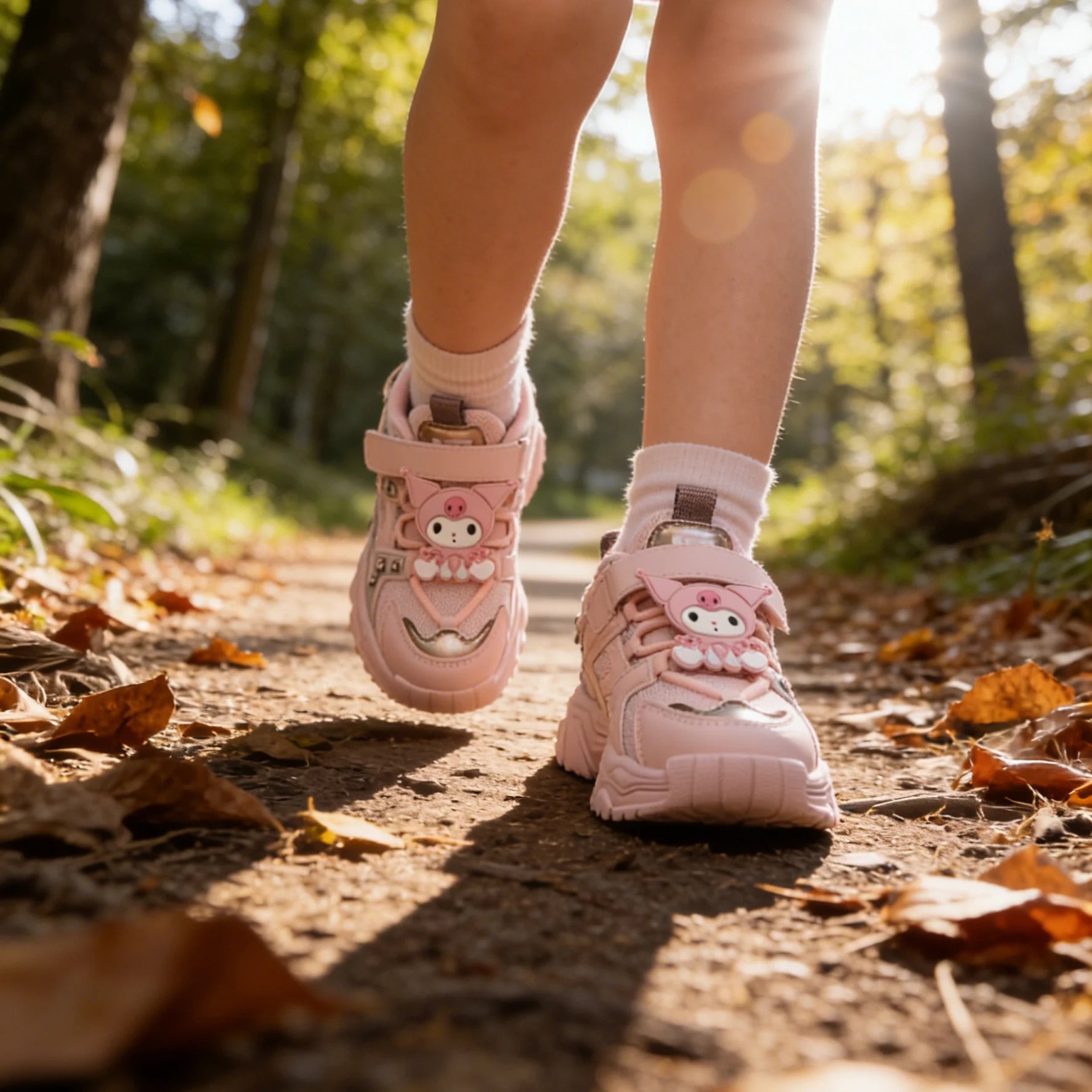 Zapatos informales para niños, zapatillas de deporte con dibujos animados Kuromi, zapatos de primavera de cuero PU para niñas, zapatos antideslizantes con Velcro rosa Pruple, talla 26-37