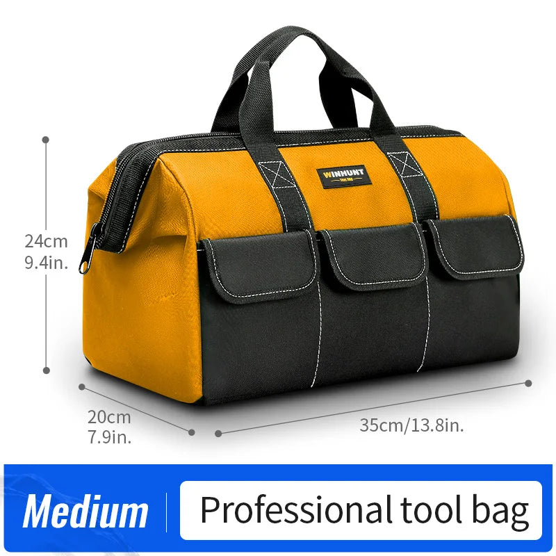 Bolsa de herramientas para hombres, bolsa de herramientas resistente, bolsa de boca ancha para varios instrumentos, electricista carpintero mecánico (amarillo)