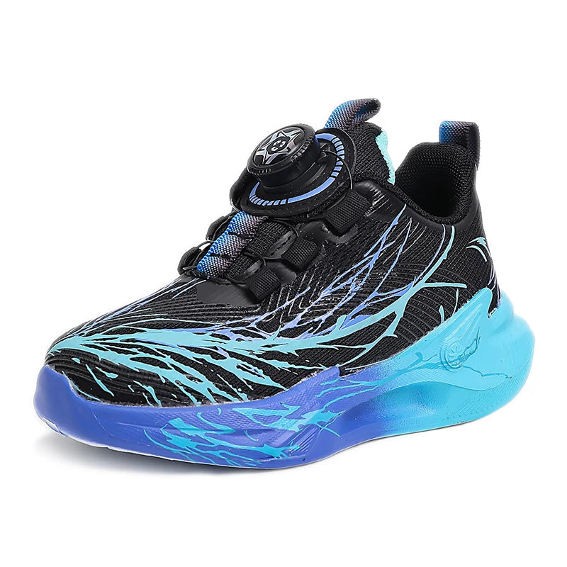 Zapatillas de deporte para estudiantes, bonitos zapatos para correr con grafiti para niños, botón giratorio, otoño 2025, nuevos zapatos de baloncesto para niños, fondo suave